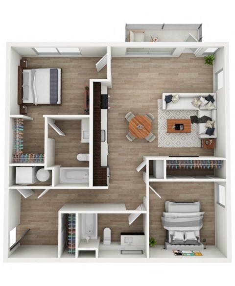 Floor plan for 2 beds, 2 baths, 992 sqft